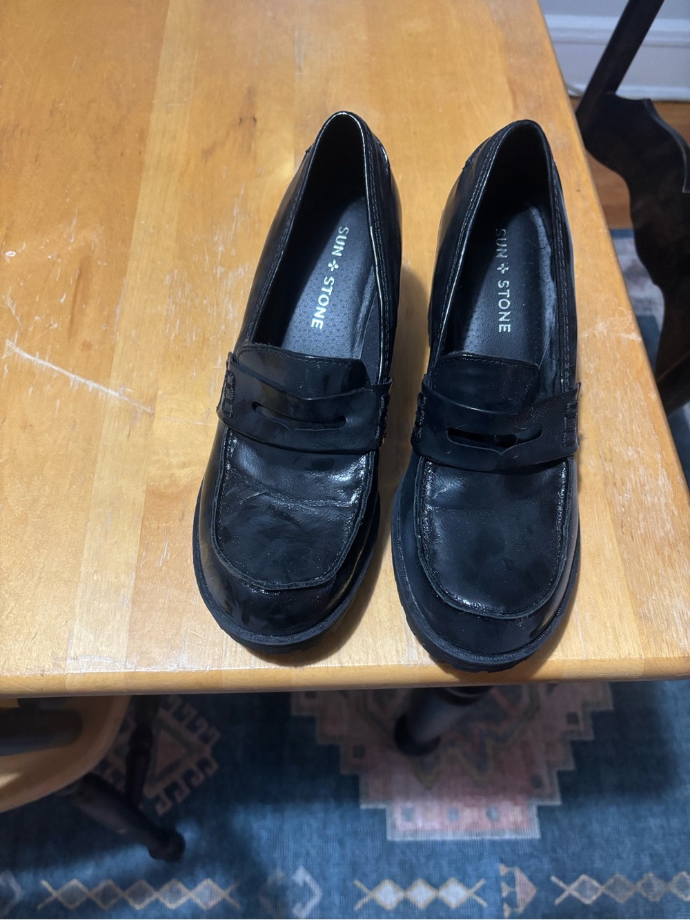 Sun + Stone Black Leather Penny Loafers